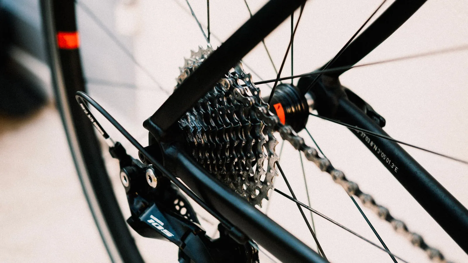 A bicycle cassette and chain, close up.